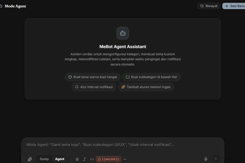 MeBot agent workspace configuration interface